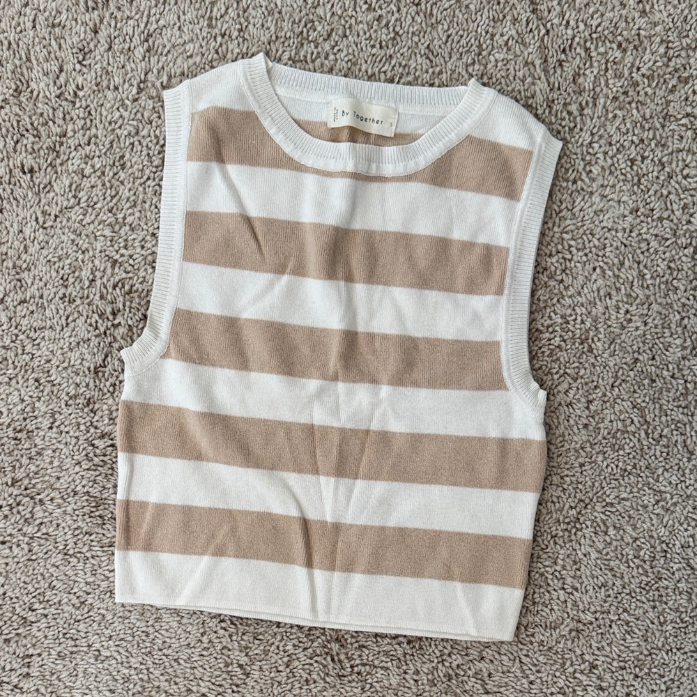 By Together White and Tan Striped Tank Top